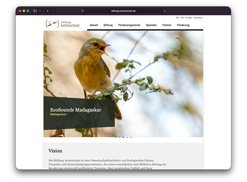 Website der Stiftung Artenschutz